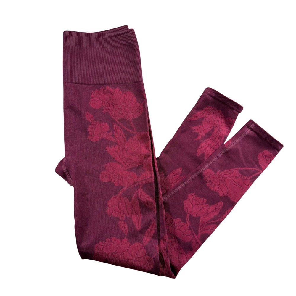 Fabletics seamless Burgundy Floral High-Waisted Leggings XS Athleisure gym women